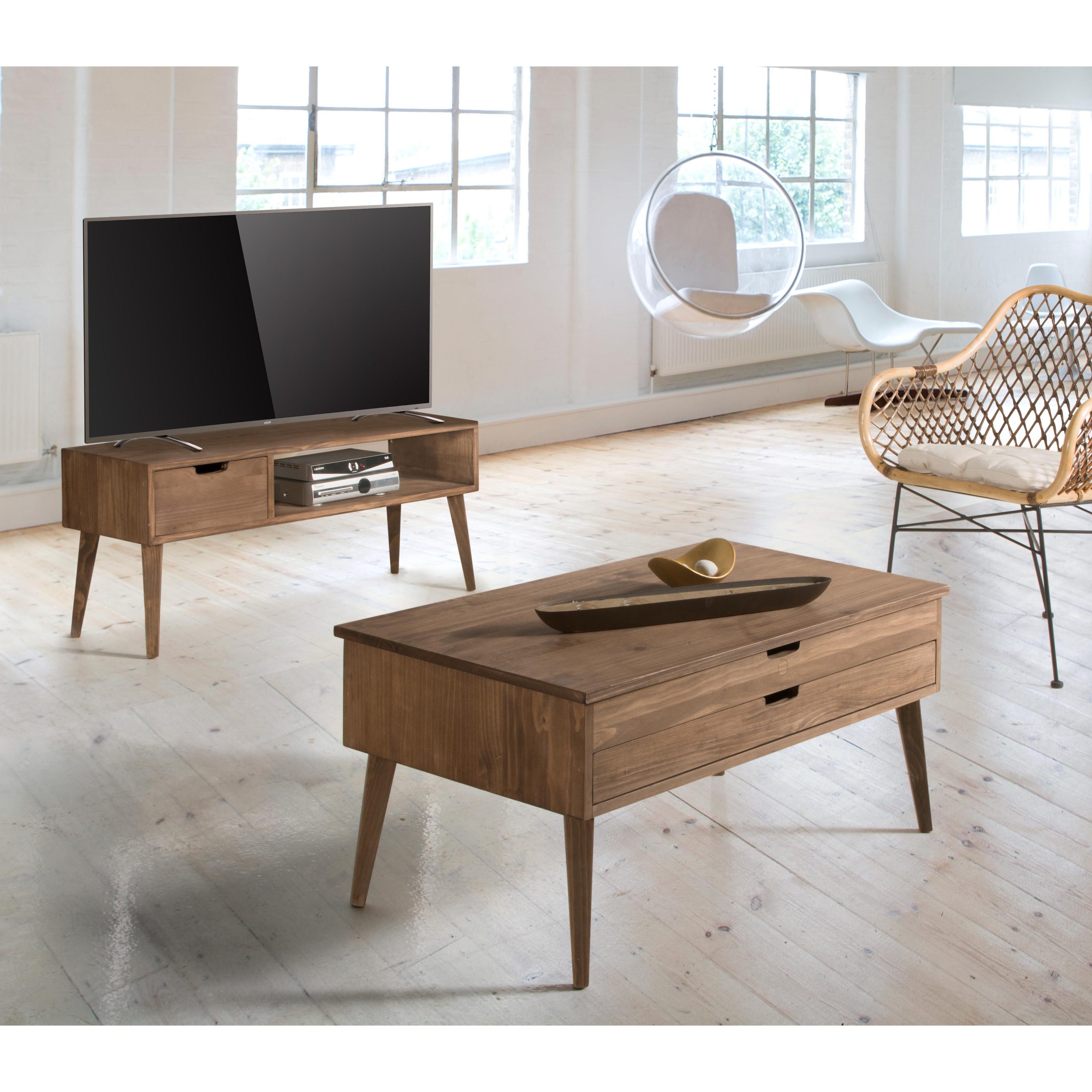 MEUBLE DE TV HADA TIROIR GAUCHE 105 X 30 X 43,5 COULEUR NOYER – Image 3
