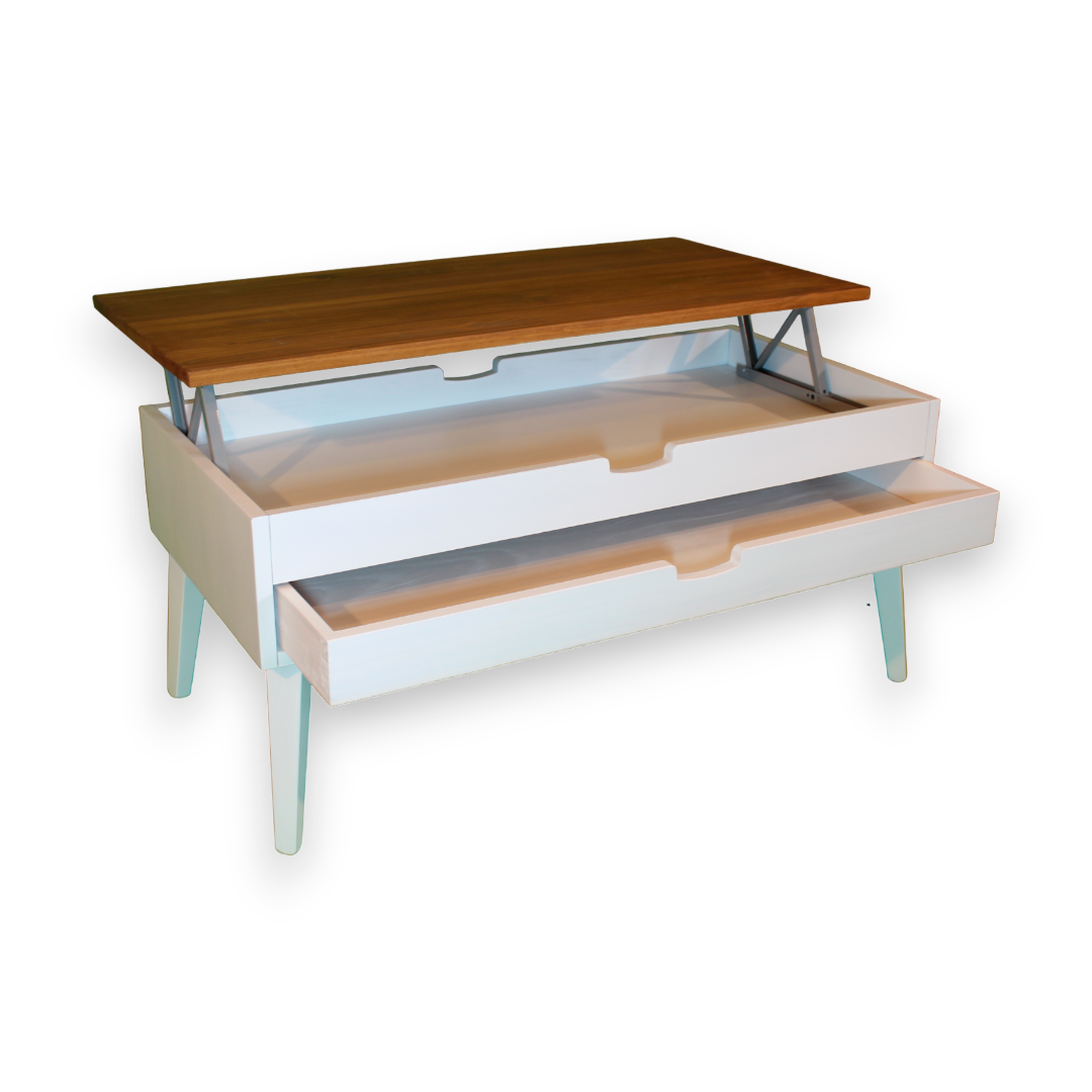 MESA CENTRO ELEVABLE 1/CAJON ELEVABLE 100 X 50 X 45 TAPA NOGAL - Imagen 3