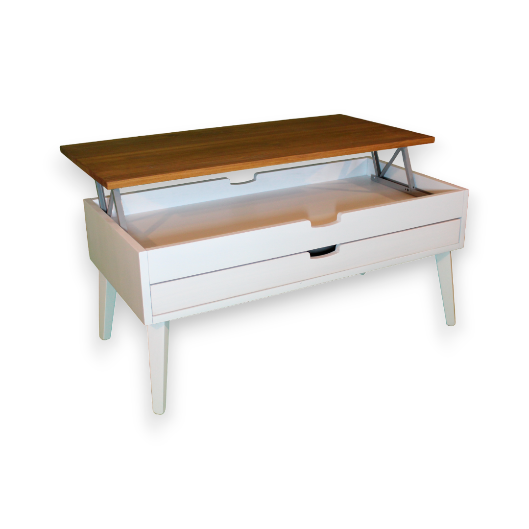 MESA CENTRO ELEVABLE 1/CAJON ELEVABLE 100 X 50 X 45 TAPA NOGAL - Imagen 2